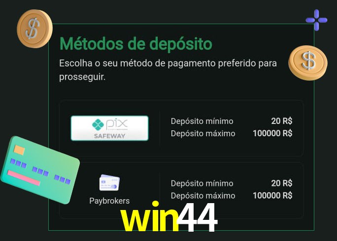 O cassino win44 oferece uma grande variedade de métodos de pagamento